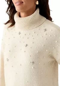 Women's Long Sleeve Jewel Turtleneck Sweater