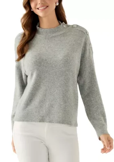 Petite Long Sleeve Button Shoulder Sweater