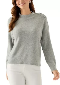 Petite Long Sleeve Button Shoulder Sweater