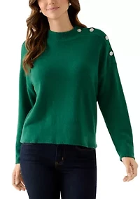 Petite Long Sleeve Button Shoulder Sweater