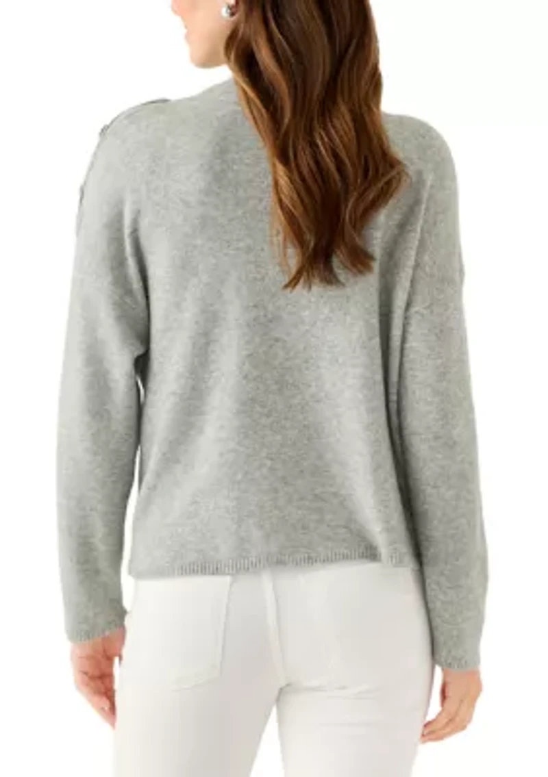 Petite Long Sleeve Button Shoulder Sweater