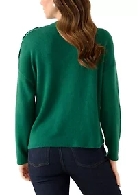 Petite Long Sleeve Button Shoulder Sweater