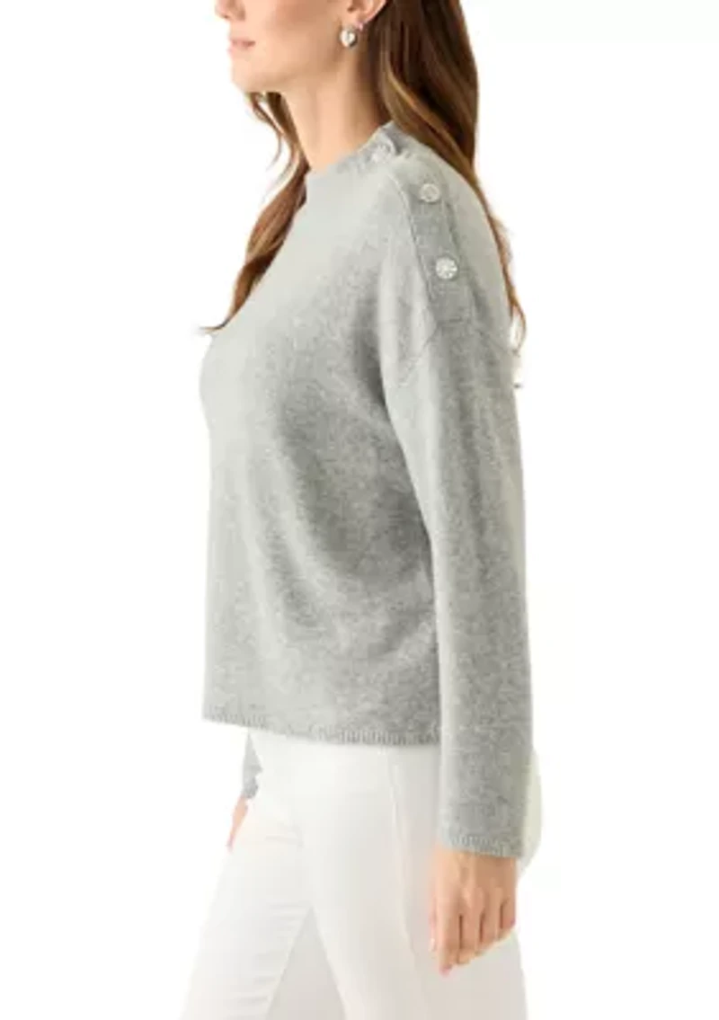 Petite Long Sleeve Button Shoulder Sweater
