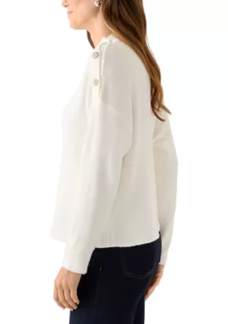 Petite Long Sleeve Button Shoulder Sweater