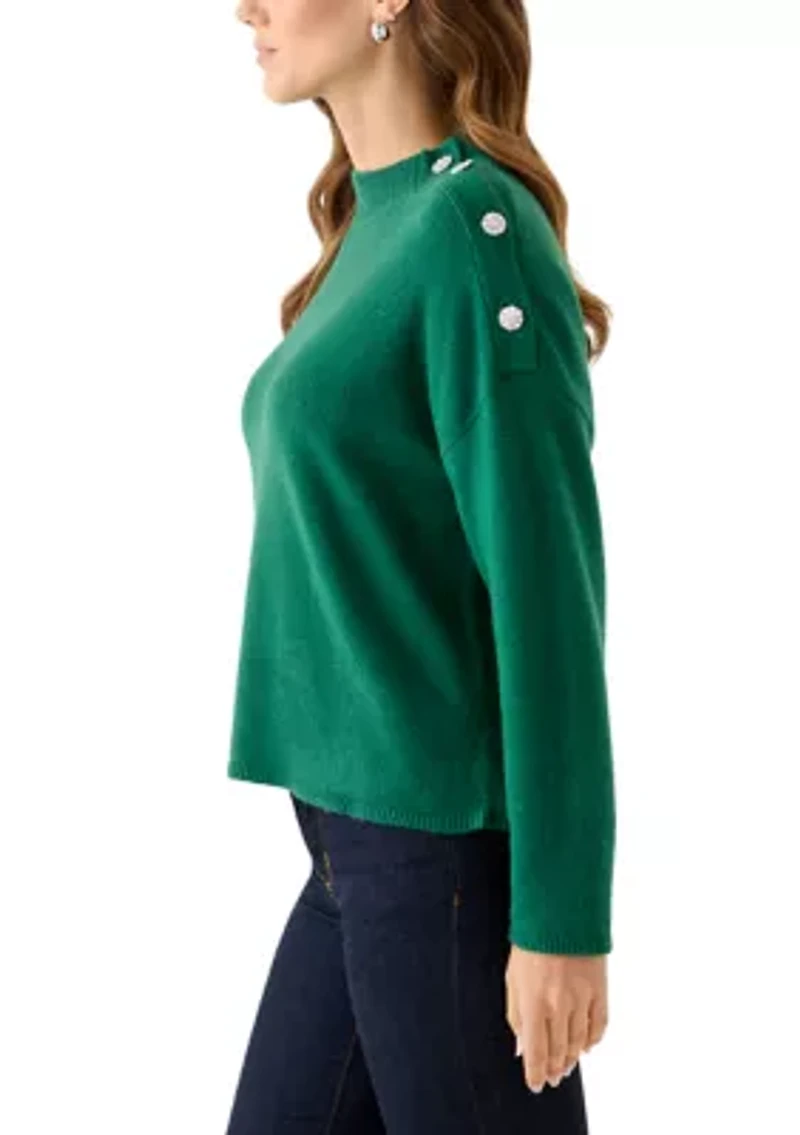 Petite Long Sleeve Button Shoulder Sweater
