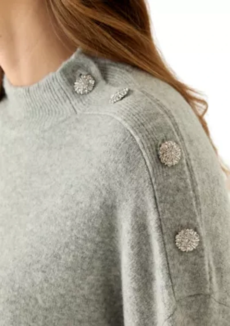 Petite Long Sleeve Button Shoulder Sweater