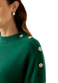 Petite Long Sleeve Button Shoulder Sweater