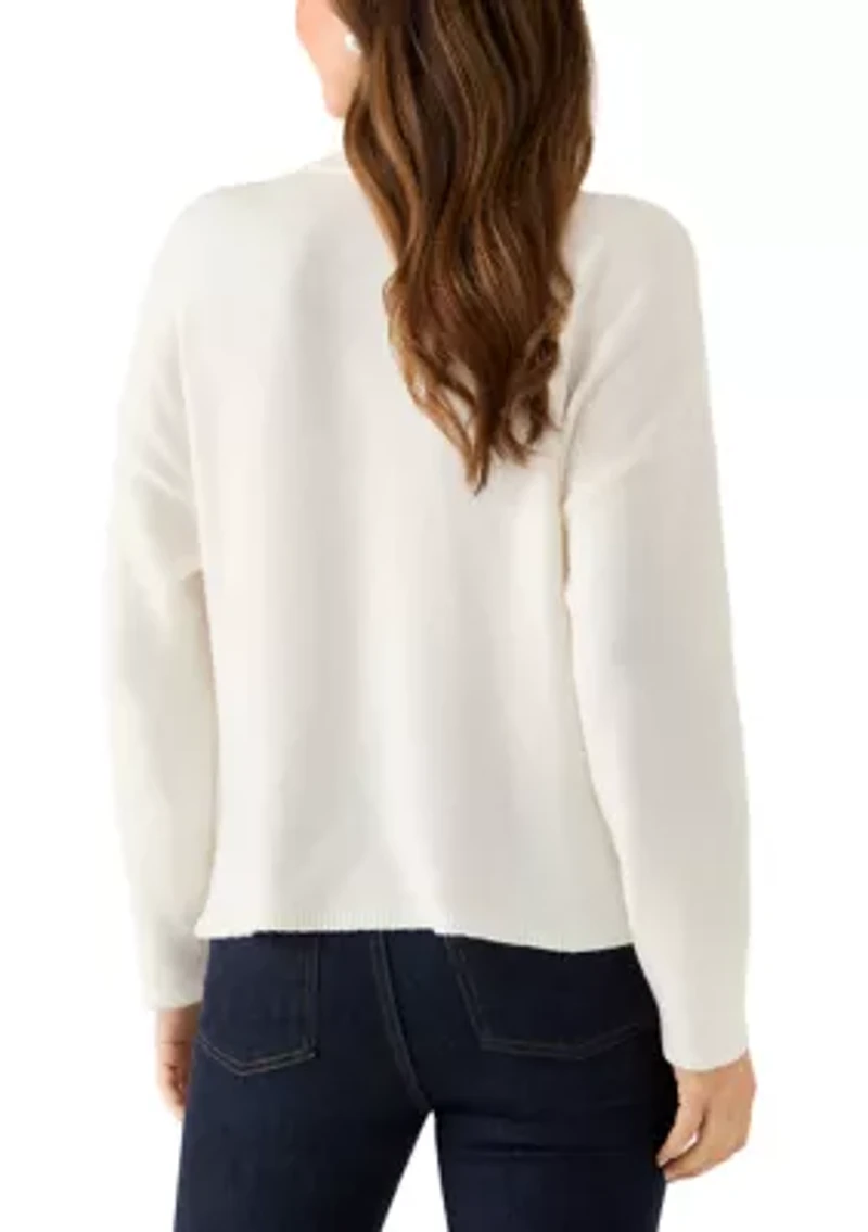 Women's Long Sleeve Jewel Buttoned Shoulder Sweater
