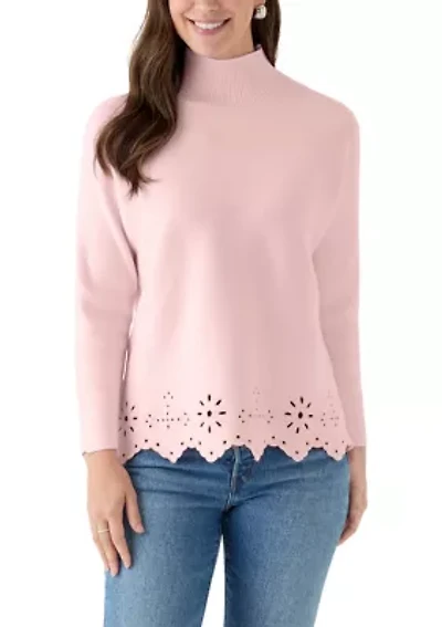 Women's Mock Neck Trim Detail Sweater