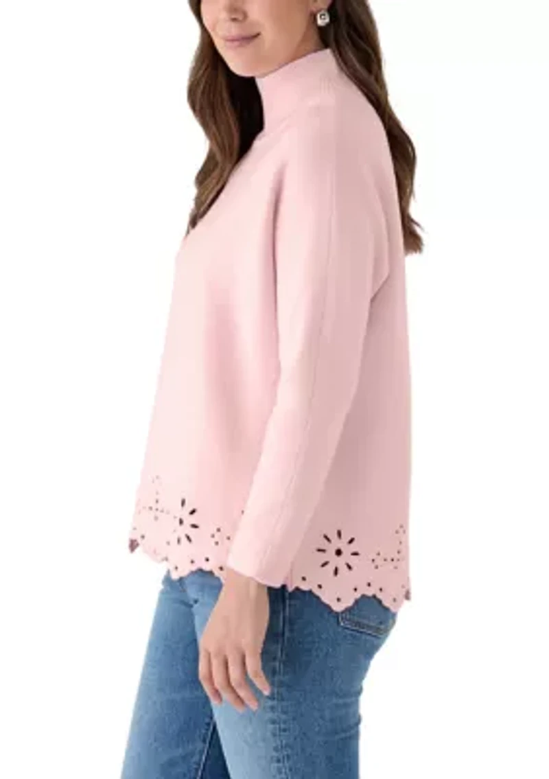 Women's Mock Neck Trim Detail Sweater