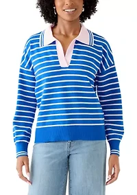 Women's Striped Polo Sweater