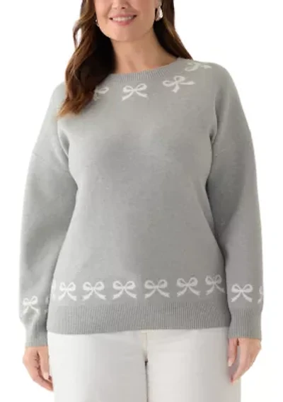 Women's Bow Trim Crew Neck Sweater