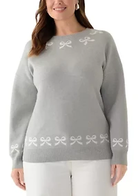 Women's Bow Trim Crew Neck Sweater