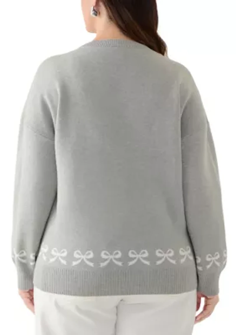 Women's Bow Trim Crew Neck Sweater