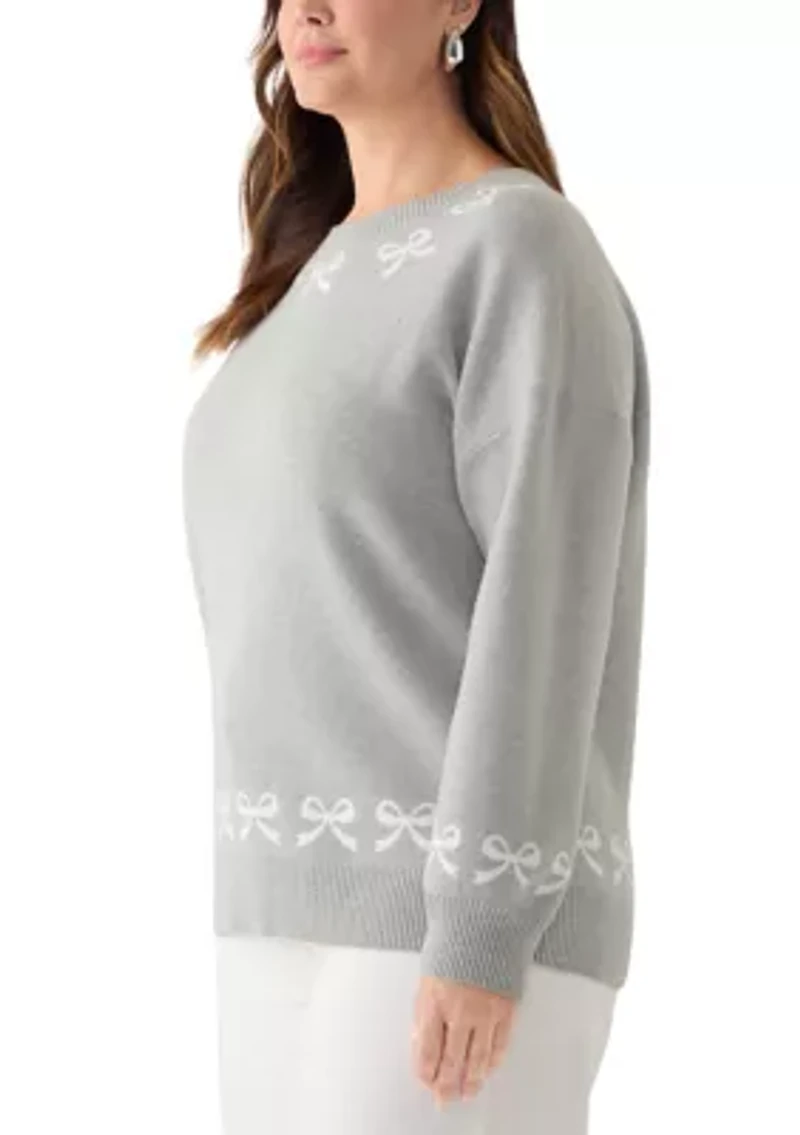 Women's Bow Trim Crew Neck Sweater