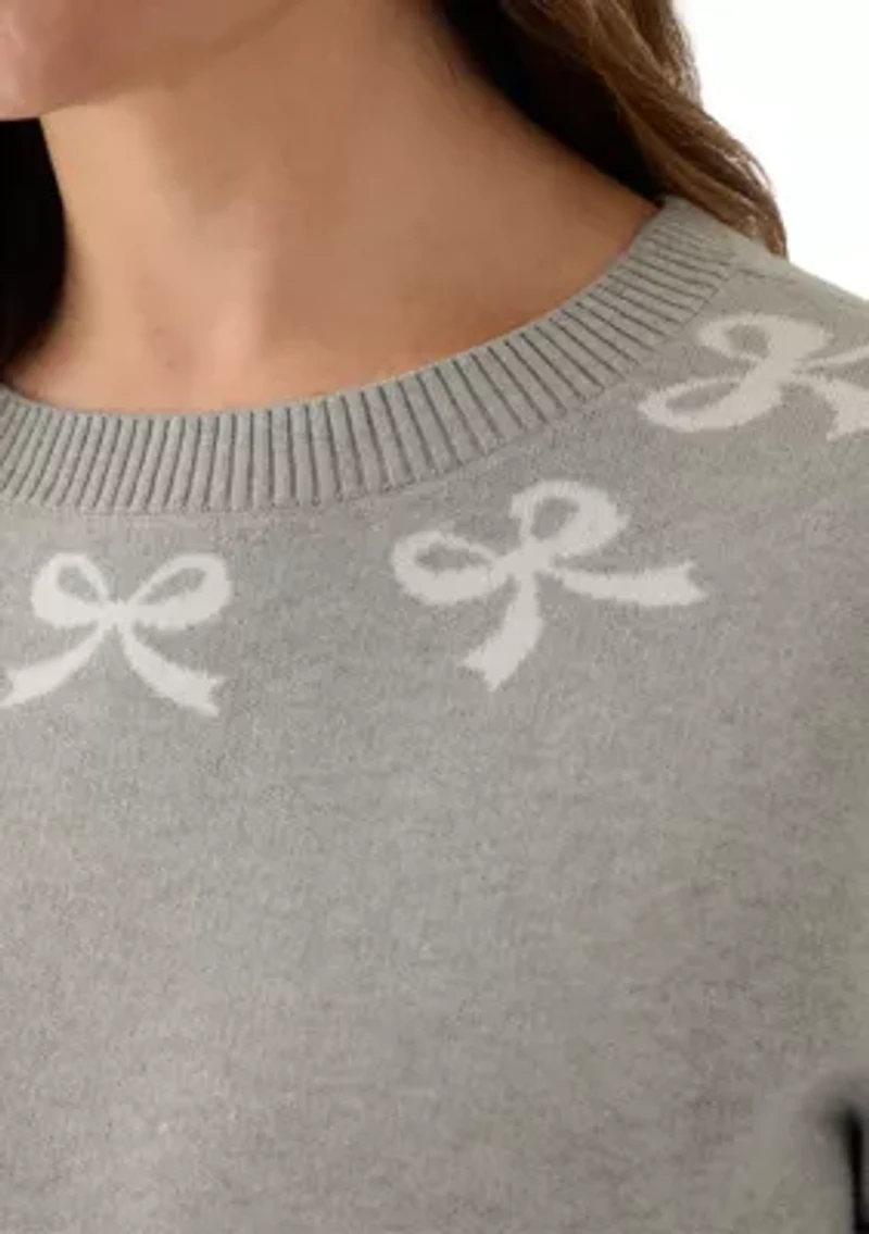 Women's Bow Trim Crew Neck Sweater