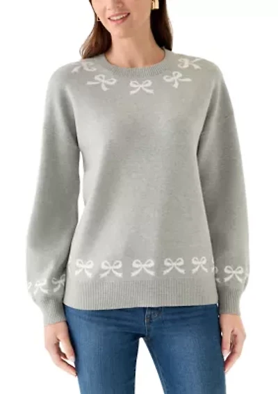 Women's Bow Trim Crew Neck Sweater