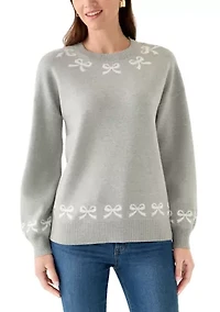 Women's Bow Trim Crew Neck Sweater