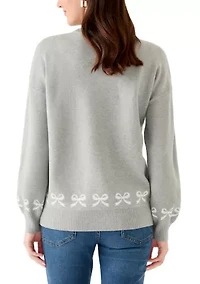 Women's Bow Trim Crew Neck Sweater
