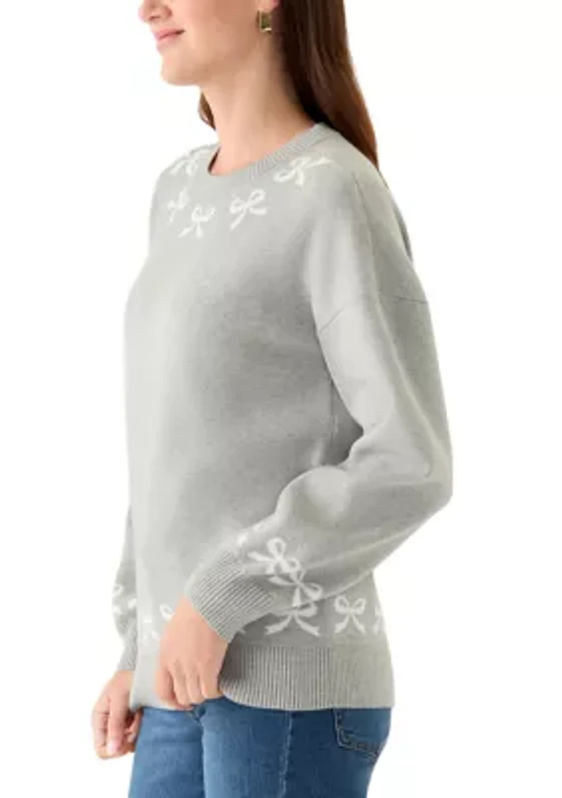 Women's Bow Trim Crew Neck Sweater