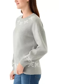 Women's Bow Trim Crew Neck Sweater