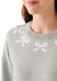 Women's Bow Trim Crew Neck Sweater