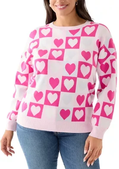 Plus Heart Block Crew Neck Sweater