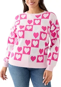 Plus Heart Block Crew Neck Sweater