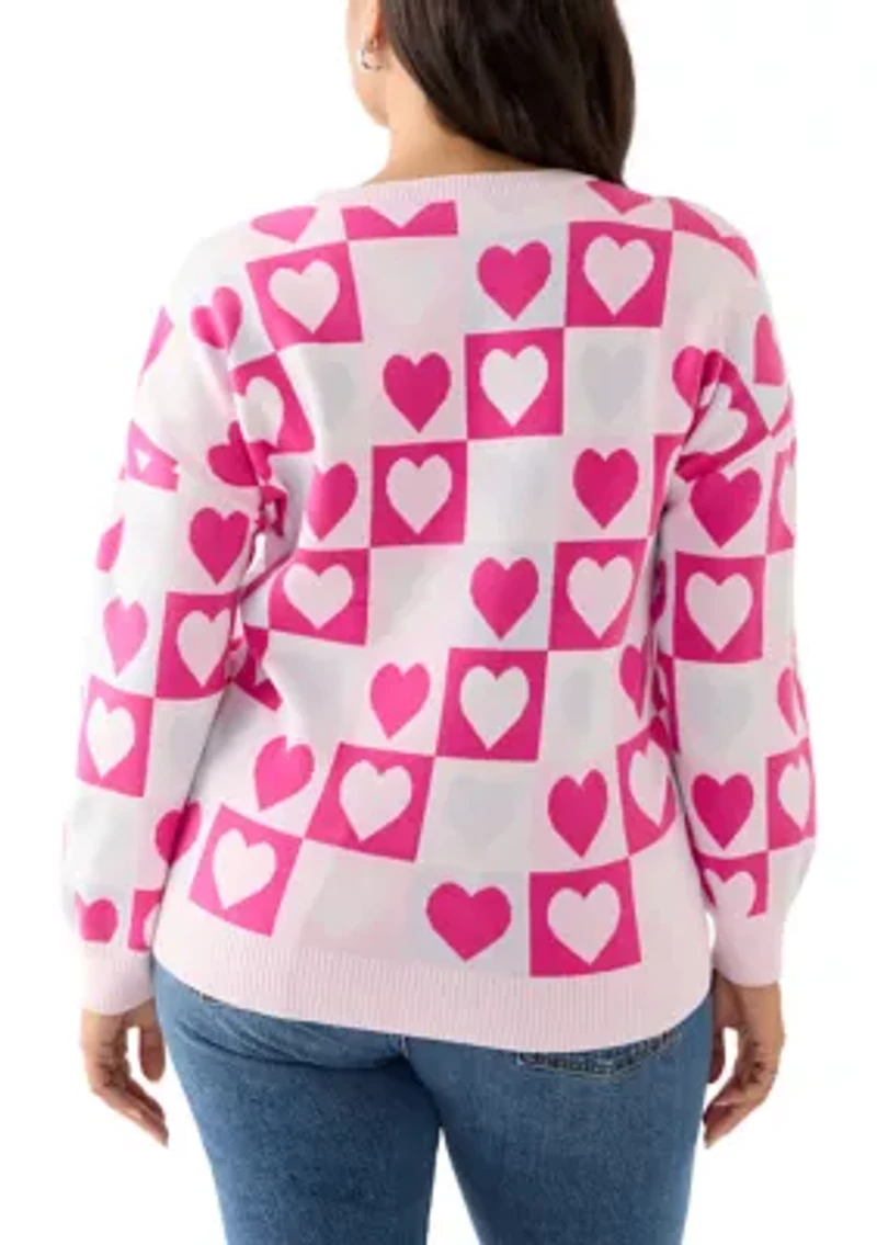 Plus Heart Block Crew Neck Sweater