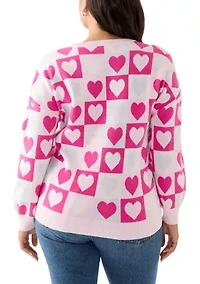 Plus Heart Block Crew Neck Sweater
