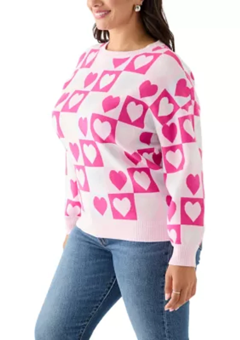 Plus Heart Block Crew Neck Sweater