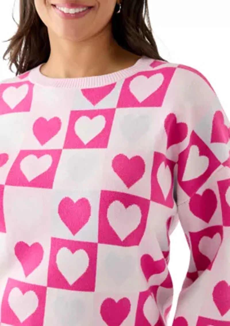 Plus Heart Block Crew Neck Sweater