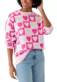 Women's Heart Block Crew Neck Sweater
