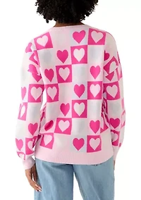 Women's Heart Block Crew Neck Sweater