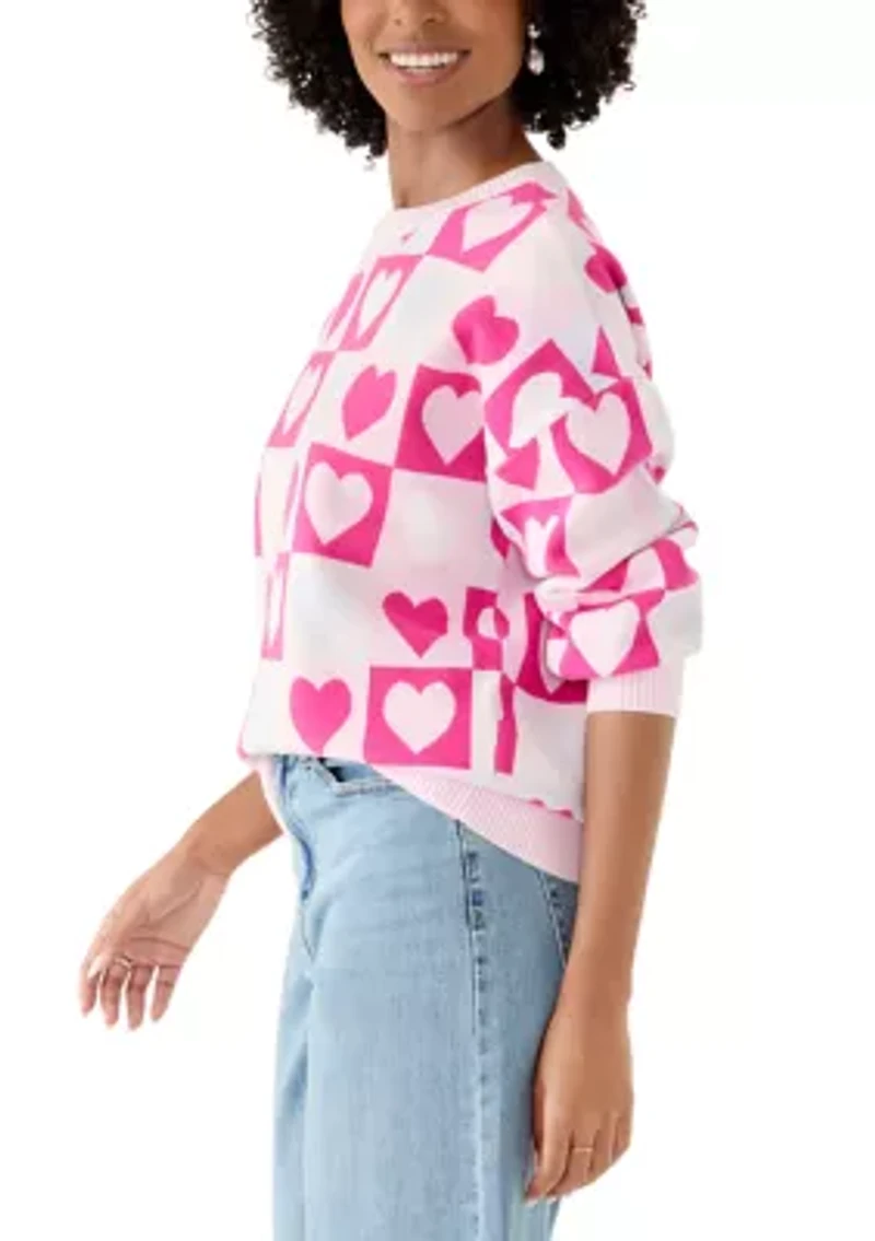 Women's Heart Block Crew Neck Sweater