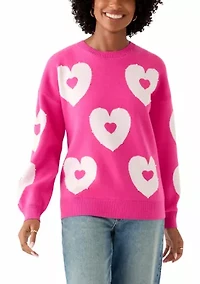 Women's Pink Heart Crew Neck Sweater