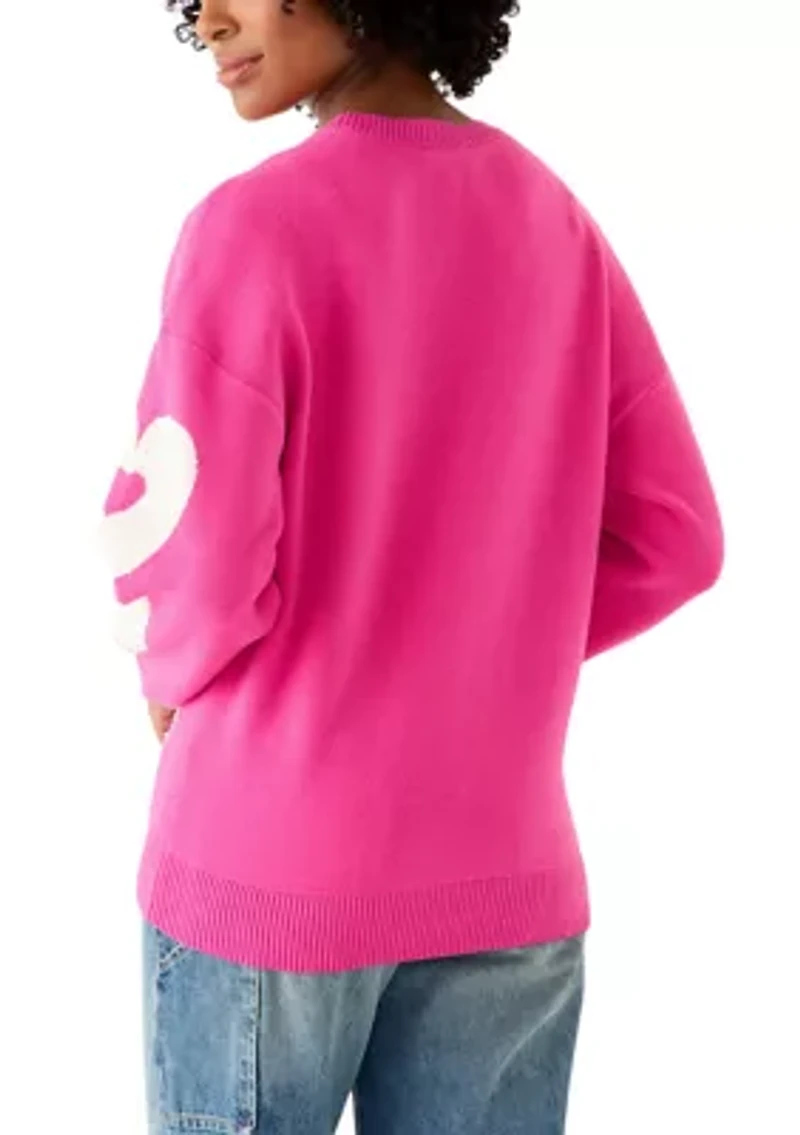 Women's Pink Heart Crew Neck Sweater