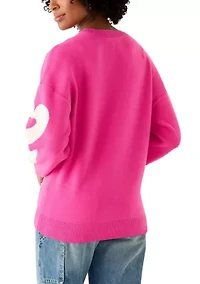 Women's Pink Heart Crew Neck Sweater