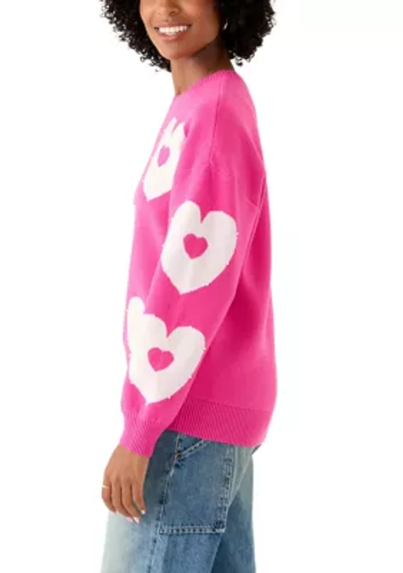 Women's Pink Heart Crew Neck Sweater