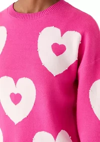 Women's Pink Heart Crew Neck Sweater