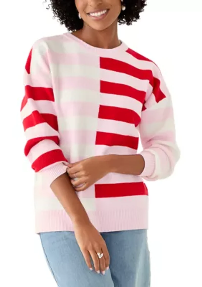 Women's Contrast Striped Crew Neck Sweater