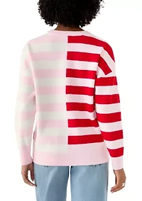 Women's Contrast Striped Crew Neck Sweater