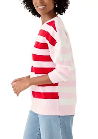 Women's Contrast Striped Crew Neck Sweater