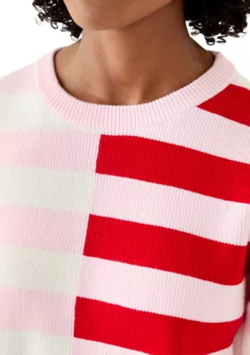 Women's Contrast Striped Crew Neck Sweater
