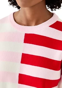 Women's Contrast Striped Crew Neck Sweater