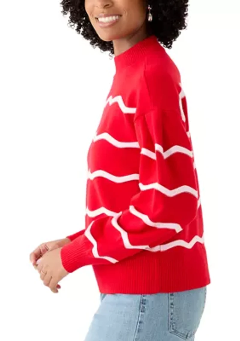 Women's Scallop Striped Sweater
