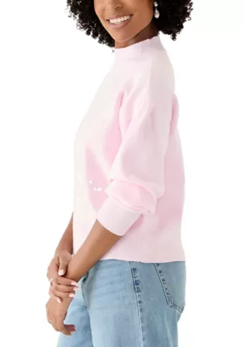 Women's Heart Scallop Trim Sweater