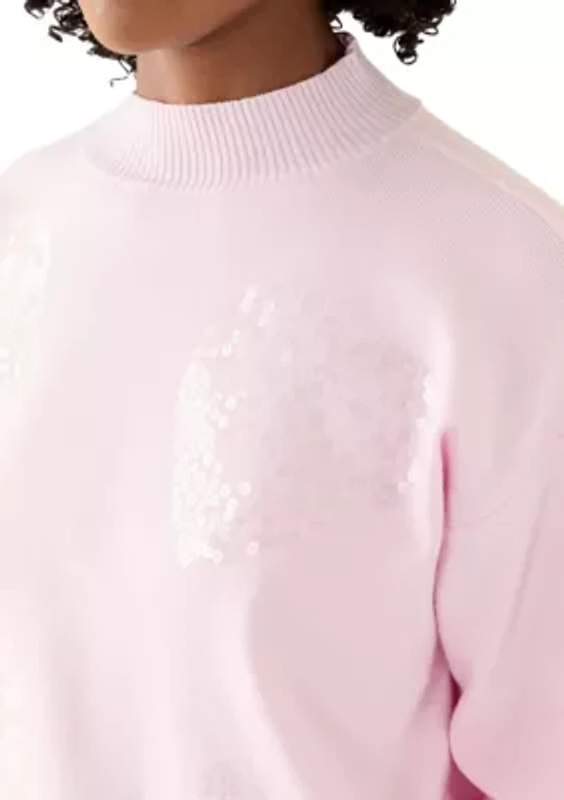 Women's Heart Scallop Trim Sweater