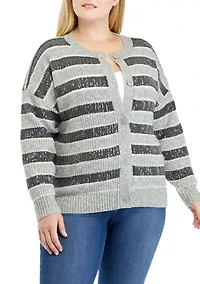 Plus Stripe Shine Cardigan