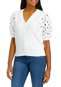 Women's Crochet Sleeve Scalloped Cardigan